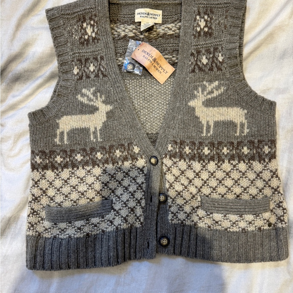 Denim & Supply Ralph Lauren Gray Cardigan with Reindeer Pattern